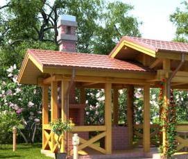 Деревянная беседка с мангалом - модель 4