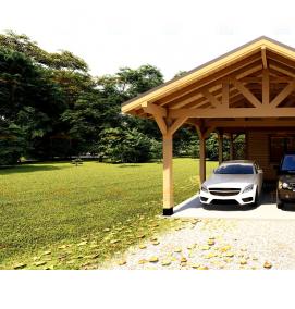 Деревянный навес для машины с хозблоком - модель 4