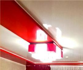 Двухуровневые натяжные потолки красные - модель 3