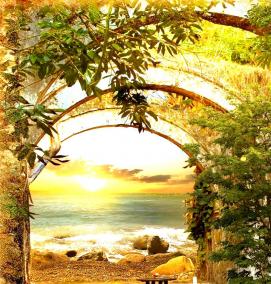 фотообои: терраса с видом на море - тип 1