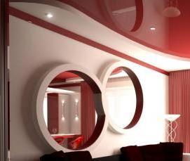 Глянцевые натяжные потолки красные - модель 2