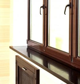 Коричневые пластиковые окна с раскладкой - тип 1