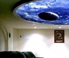 Натяжные потолки голубые с облаками - вариант 3