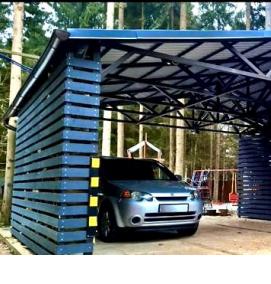 Навесы с хозблоком для автомобилей для дачи - модель 4