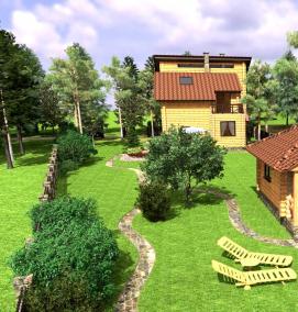 Планировка участка с домом и баней - тип 1