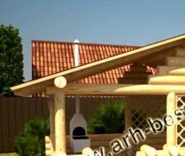 рубленная беседка с мангалом и барбекю - вариант 3