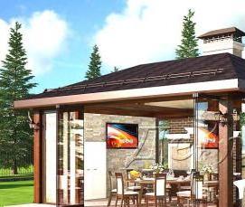 Застекленные беседки с барбекю и мангалом - модель 4